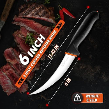 TIVOLI 6 Inch Curved Boning Knife - Butcher Knife with Non-Slip Softgrip - size: 6.1"