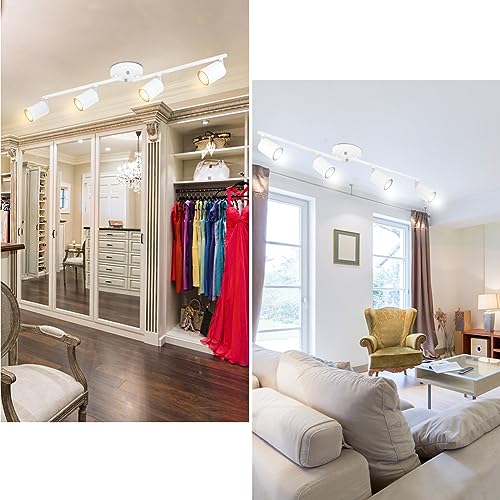 BoostArea LED 4 Light Track Lighting Kit, White 4 Way Ceiling Spot Lighting, Flexibly Rotatable Light Head for Kitchen, Living Room, Bedroom, Bulb Not Included - color: 4 Light-white