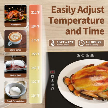 Food Warmers for Parties Buffet, （31.5"x12"） Assemblable Stackable Electric Warming Tray with 8-Level Temperature Adjustment and 8-Hour Timer, Upgraded Desktop-Protecting Food Warming Mat - size: Dual-Plate:31.5"x12"