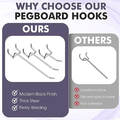 Hicarer 200 Pcs Stainless Steel Pegboard Hooks Multiple Sizes Fit 1/4" or 1/8" Pegboard Ideal for Garage Tool Organization, Wall Storage(4 Inch, 6 Inch, 8 Inch) - size: 4 Inch, 6 Inch, 8 Inch