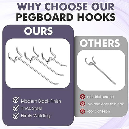 Hicarer 200 Pcs Stainless Steel Pegboard Hooks Multiple Sizes Fit 1/4" or 1/8" Pegboard Ideal for Garage Tool Organization, Wall Storage(4 Inch, 6 Inch, 8 Inch) - size: 4 Inch, 6 Inch, 8 Inch