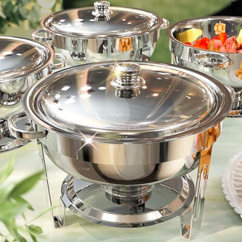 Chafing Dishes for Buffet 4 Pack, 6QT [Worry-Free Assemble] Food Warmers for Parties Buffet [Mirror-Like Polished Finish Stainless Steel Round Chafing Dish Buffet Set with Complete Set - color: Silver, size: 4 PACK
