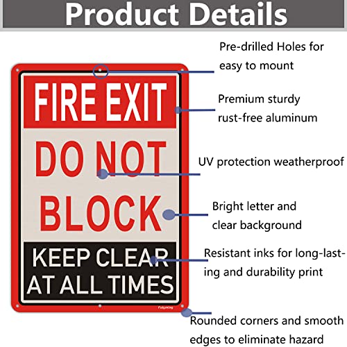 2 Pack Fire Exit Do Not Block Door Keep Clear at All Times Signs 14x10 Inches Fire Exit Safety Sign Do Not Block Sign Metal Reflective Sturdy Rust Aluminum Weatherproof Easy to Install