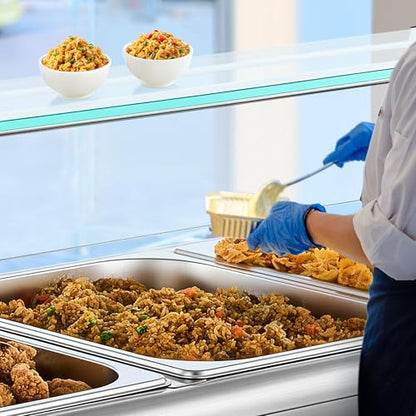 WILPREP 3-Pan Commercial Food Warmer with Sneeze Guard, Three 1/2 Pans, 1500W Countertop Electric Steam Table, 86-185°F Adjustable Temp Control, Stainless Steel Buffet Bain Marie - size: 1/2 pan*3