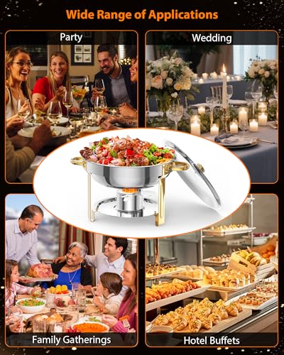 4-Pack 5QT Round Chafing Dish Buffet Set, Stainless Steel