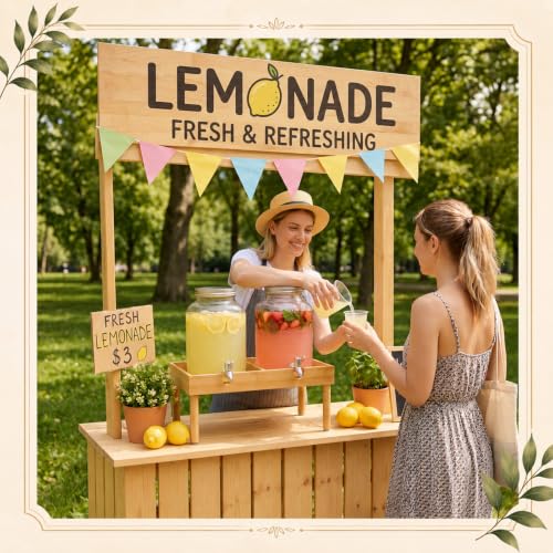 1-2 Gallon Bamboo Drink Dispenser Stand Beverage Dual Drink Stand for Party