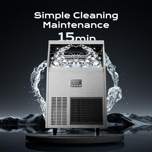 Coolake Commercial Ice Maker Machine 200 Lbs/24H with 50 Lbs Storage Bin, Stainless Steel Under Counter Ice Machine, Self Cleaning Freestanding Ice Maker for Home Bar Garage Outdoor Kitchen - size: 200LBS/24H-Head and Bin