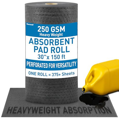 Raxwell Universal Oil Absorbent Mat Roll, Perforated, 250 GSM, 30" x 150 ft - size: 375 Sheets Rolls