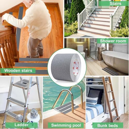 BOMEI PACK Anti Slip Traction Tape,4 Inch x 33 Ft,Heavy Duty Non Slip Tape,Grip Tape for Stairs, Tread Step, Indoor & Outdoor Use,Waterproof Stairs Non Skid Treads (Grey) - color: Grey