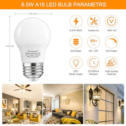 A15 Ceiling Fan Light Bulbs 60Watt, Dimmable, 2700K Warm White, 4-Pack - color: 2700k Warm White