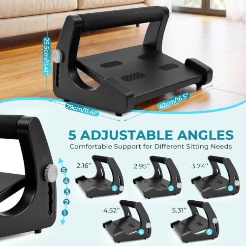5-Level Adjustable Foot Rest Under Desk, Ergonomic Footrest with Removable Memory Foam and Massage Nodules, Sturdy Office Foot Stool and Leg Support for Work & Home, Non-Slip Base, Black