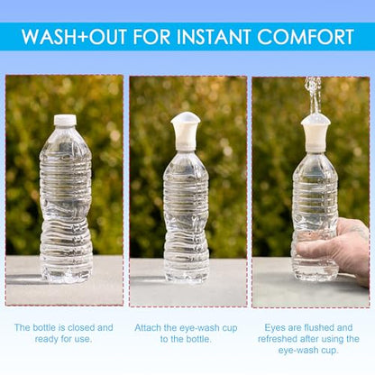 WASH+OUT Portable Eye Wash Cup – Emergency Eyewash Device for Fast Eye Irrigation – Screws onto Most Water Bottles – Compact First Aid Eye Rinse Solution - 5 Pack - size: 5 pack