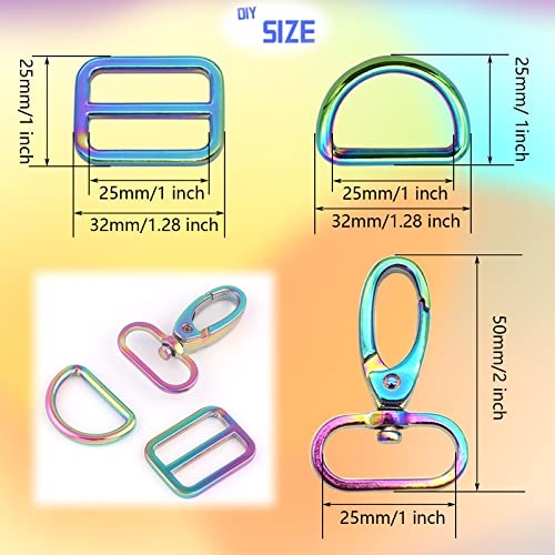 Rainbow Swivel Hook Claw Clasp - 25mm Slide Strap Buckle D Ring Adjuster Buckle for Dog Collar Backpack Purse Hardware - color: Rainbow