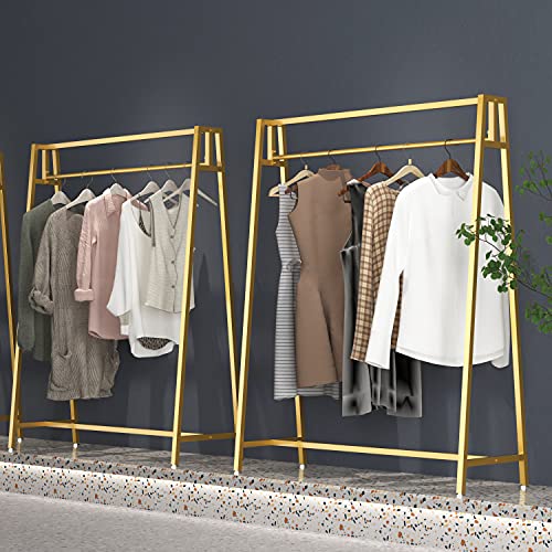 HOMEKAYT Gold Clothing Racks for Hanging Clothes,Modern Metal Heavy Duty Garment Rack,Portable Retail Display Rack Iron Clothing Racks 47''L-Gold - color: Gold