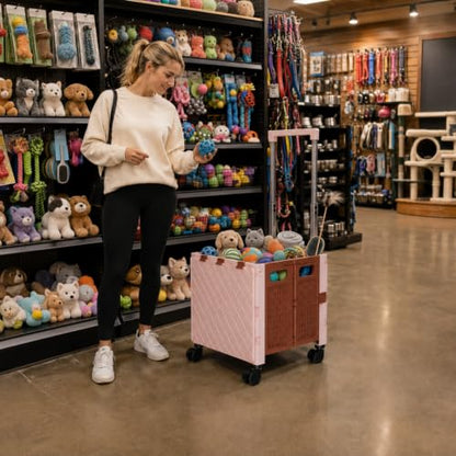 Foldable Shopping Cart with Wheels: Cat-Style Rolling Utility Crate - color: Khaki