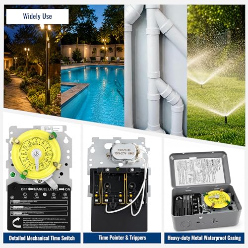 T104 Mechanical Timer Switch, Pool Pump Timer, 208-277V 40A DPST