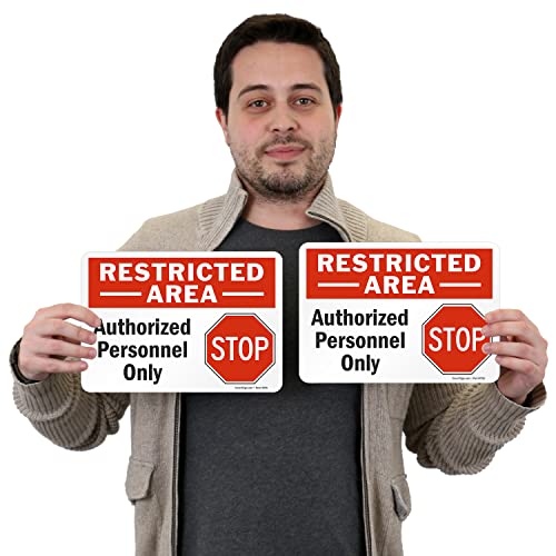 SmartSign (2-Pack) Restricted Area Authorized Personnel Only Stop Sign | 7" x 10" Laminated Vinyl Label Sticker with Heavy-Duty Adhesive, Made in USA - size: 7" x 10" - Pack of 2