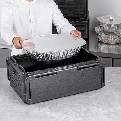 Restaurantware-Cater Tek 42 Quart Catering Hot Box, 1 Top Load Insulated Food Pan Carrier - Holds 1 Full Size 8” Deep Pan, Collapsible, Black EPP Plastic Food Box With Handles, Portable, For Buffet - size: 42 Quart