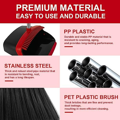 Red Broom and Dustpan Combo Set, 55" Long Handle Broom - color: Red, size: Large