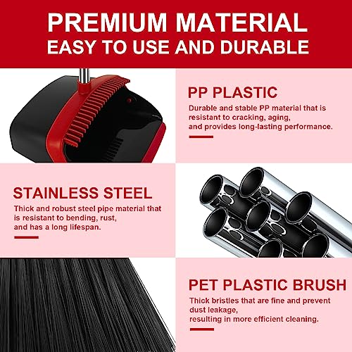 Red Broom and Dustpan Combo Set, 55" Long Handle Broom - color: Red, size: Large