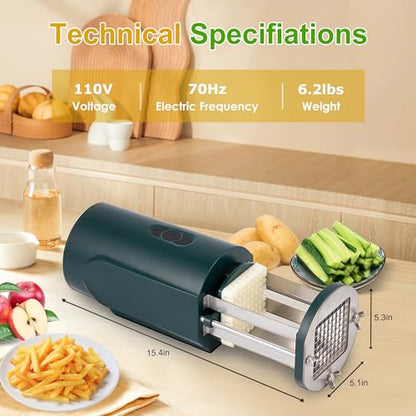 SIXRARI Electric French Fry Cutter, Automatic Potato Cutter Stainless Steel with 1/2 & 3/8 Inch Blade, Commercial and Household Potato Slicer, Vegetable Cutter, Use for Carrot Apple - color: Green