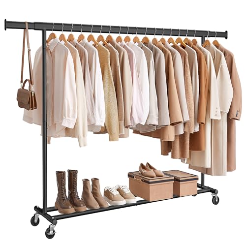 SONGMICS Clothes Rack with Wheels, Heavy-Duty, 330 lb Load Capacity - color: Black, size: 17.7"D x (63"-78.7")W x 63.6"H