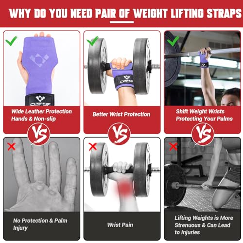Weight Lifting Wrist Strap, Double-Layer Leather for Deadlift Powerlifting - color: Purple