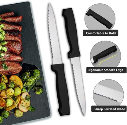 Pleafind 48-Piece Stainless Steel Silverware Set for 8 - Heavy Duty Flatware Set Including Steak Knives, Forks, Spoons and Dinner Knives, Mirror Polished Kitchen Utensils Set, Dishwasher Safe - size: 48 pieces
