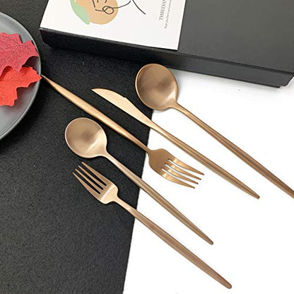 JASHII 18/10 Rose Gold Flatware Silverware Set 304 Stainless Steel Copper Flatware Cutlery Set| 24-Piece Adaline Royal Modern Satin Finish| BEST Birthday Wedding Gift (Rose Gold Matte 4 Sets) - color: Copper, size: Service for 4