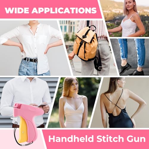 Stitch Gun for Clothes - Handheld Stitch Gun Quick Clothing Fixer - Tagging Gun - Includes 6 Needle, 1000 Black Fasteners & 1003 White Fasteners - color: YELLOW-PINK