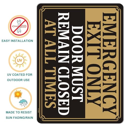 Emergency Exit Only Signs Door Must Remain Closed At All Time Sign 10" x 7" Acrylic Plastic Keep Gate Closed Sign Self-adhesive for Restaurant Salons Hotel Motel Rest Stops Public