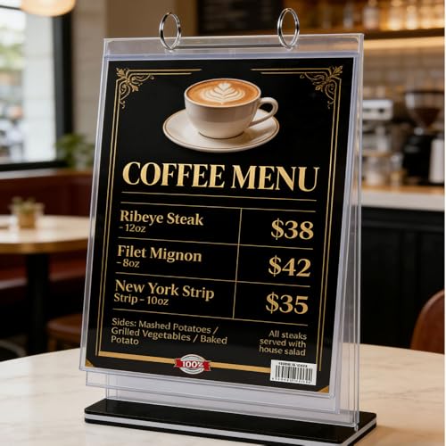 KAFENDA Acrylic Sign Stand 8.5 x 11 T-Shaped Double-Sided Card Display Stand, Flipping Binder