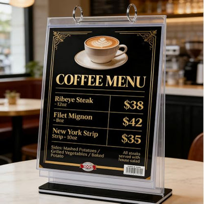 KAFENDA Acrylic Sign Stand 8.5 x 11 T-Shaped Double-Sided Card Display Stand, Flipping Binder