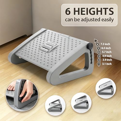 CasaZenith Foot Rest, Six Heights Adjustable Foot Rest Under Desk at Work - color: Gray