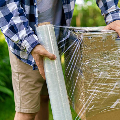 APQ 4 Rolls of Blown Hand Stretch Film 12" x 1500'. Clear Hand Stretch Wrap, 80 Gauge. Tear Resistant Residue Free Film for Moving, Shipping, Wrapping. Industrial Grade Pallet Shrink Wrap Film. - size: 12" x 1500'