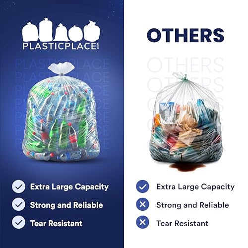 Plasticplace W55HDC1 55-60 gallon Trash Bags │ 12 Microns │ Clear High Density Garbage Can Liners │ 36” x 60” (200Count) - color: Clear, size: 200 Count (Pack of 1)