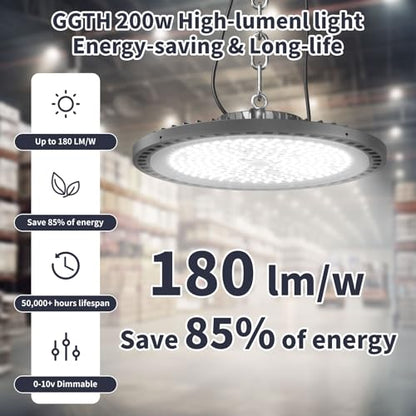 6 Pack UFO LED High Bay Light 0-10V Dimmable 200W 36000LM 5000K - size: 200W