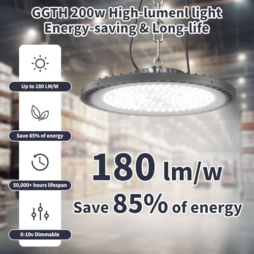 6 Pack UFO LED High Bay Light 0-10V Dimmable 200W 36000LM 5000K - size: 200W