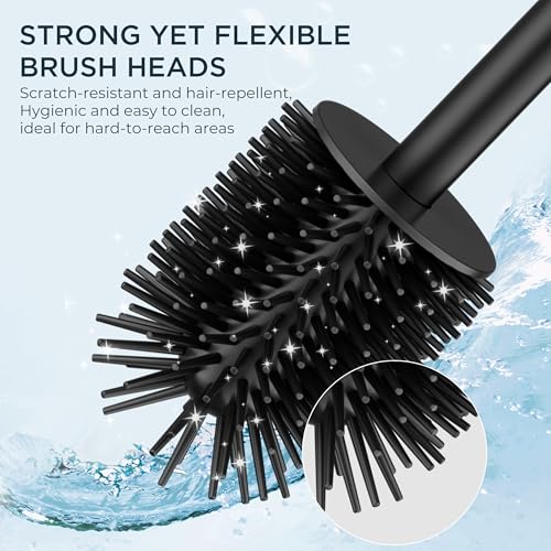 FORIOUS Stainless Steel Toilet Bowl Brush and Holder Set Medium 2 Pack - color: Matte Black(2 Pack), size: Medium