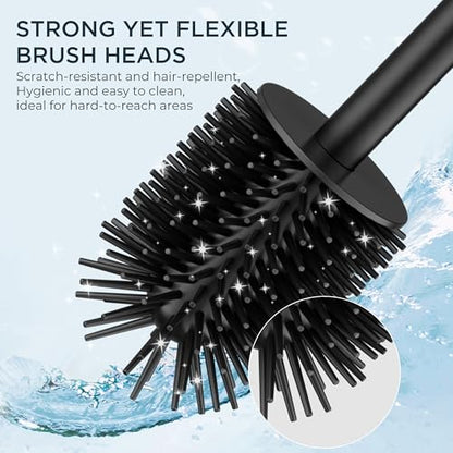 FORIOUS Stainless Steel Toilet Bowl Brush and Holder Set Medium 2 Pack - color: Matte Black(2 Pack), size: Medium