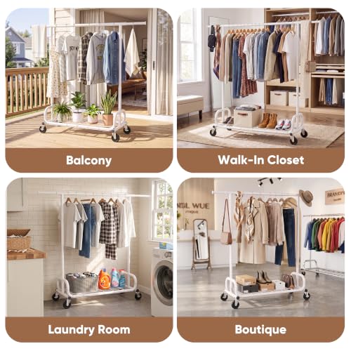 HOKEEPER Clothes Rack 450LBS Adjustable Garment Rack with Wheels, White - color: White