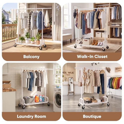 HOKEEPER Clothes Rack 450LBS Adjustable Garment Rack with Wheels, White - color: White