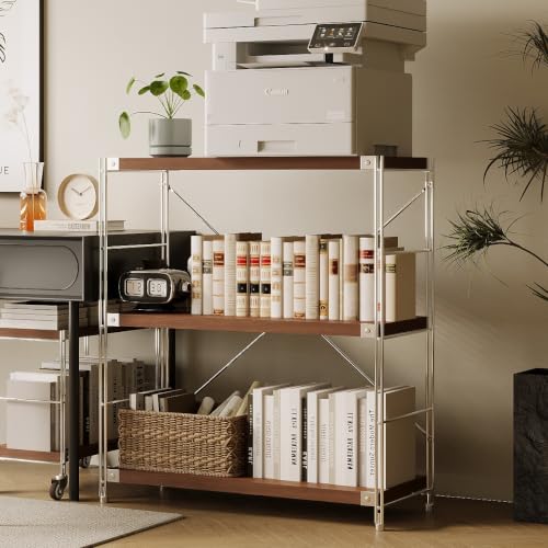 3-Tier Industrial Bookshelf, Wood and Metal Shelf Unit, Storage Bookcase - color: Walnut, size: 3T32IN