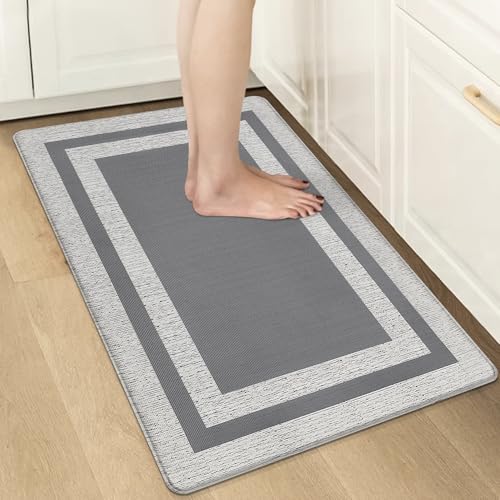 Small Kitchen Mat Cushioned Anti Fatigue Memory Foam Cushioned Rugs Non Slip Comfort Standing Kitchen Floor Mat for Kitchen, Office, Sink, Laundry, Waterproof & Ergonomic 17.3"x27.5" Grey - color: Grey, size: 17.3" x 27.5"