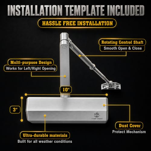 TS8000 Commercial Door Closer, Regular Arm (Silver) - color: SILVER REGULAR ARM
