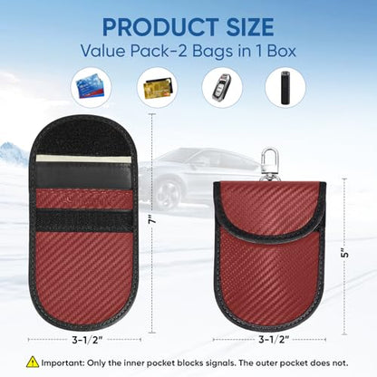 TICONN 2PK Faraday Bag for Car Key Fob, Anti-Theft NFC RFID Blocking Pouch - color: Red, size: Medium