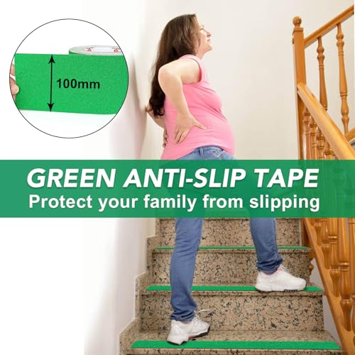 BOMEI PACK Anti Slip Traction Tape,4 Inch x 33 Ft,Heavy Duty Non Slip Tape,Grip Tape for Stairs, Tread Step, Indoor & Outdoor Use,Waterproof Stairs Non Skid Treads (Green) - color: Green