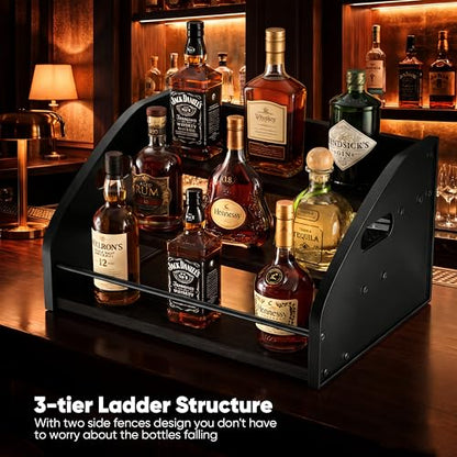 Countertop Liquor Bottle Organizer Shelf, 3-Tier - color: 3-Tier Black