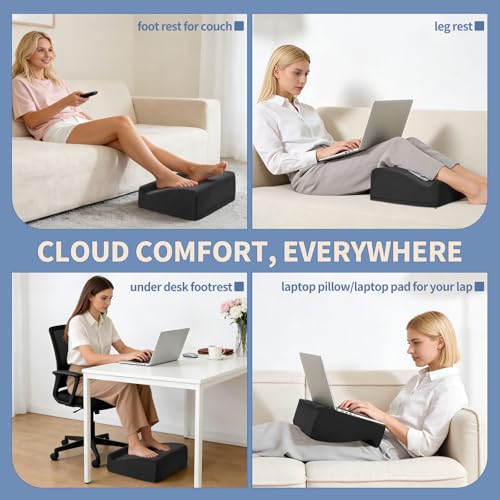 Foot Rest Under Desk with Rocking Base | Black Velvet - color: Black, size: 12.6" L x 15" W x 6.1"