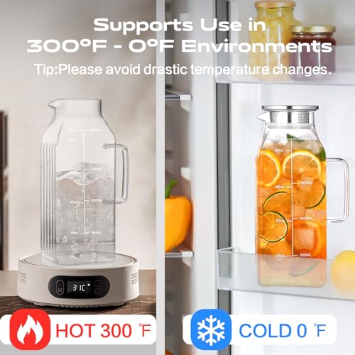 Aofmee 68oz Glass Pitcher with Lid and Handle for Fridge, Clear 2pc - color: Clear 2pc